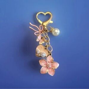 Pink floral bag charm